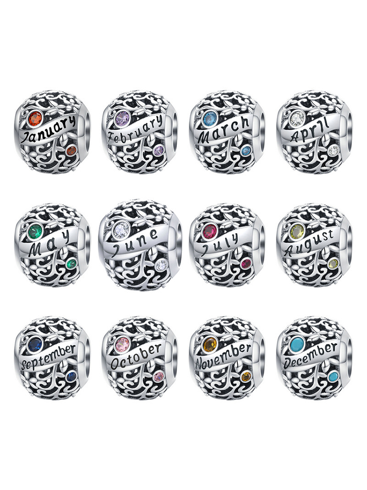 Month Birthstone 925 Sterling Silver Beads