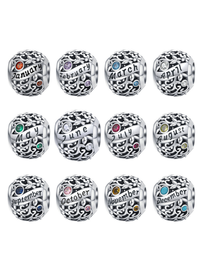 Month Birthstone 925 Sterling Silver Beads