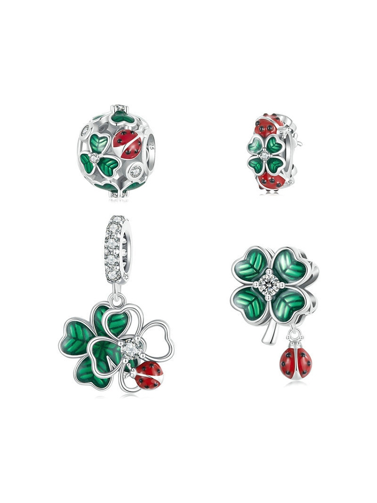 Four-leaf Clover and ladybug 925 Sterling Silver Beads