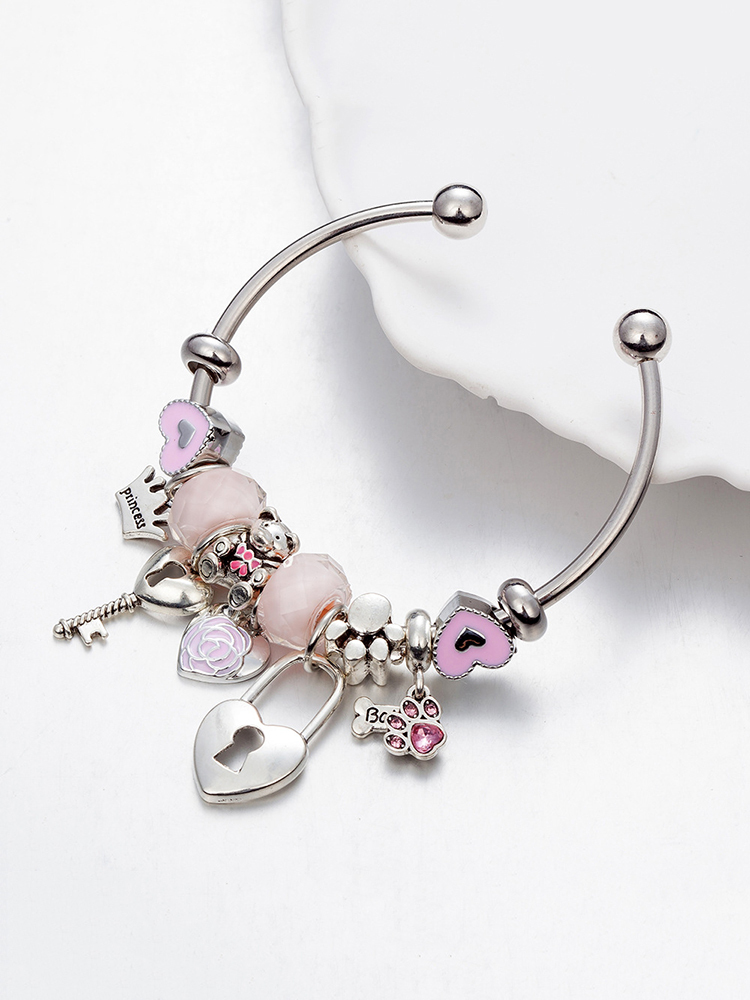 Open Heart Lock Crystal Beaded Band