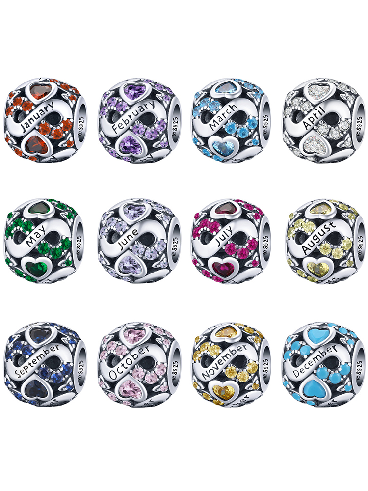 Infinite Love Month Birthstone 925 Sterling Silver Beads