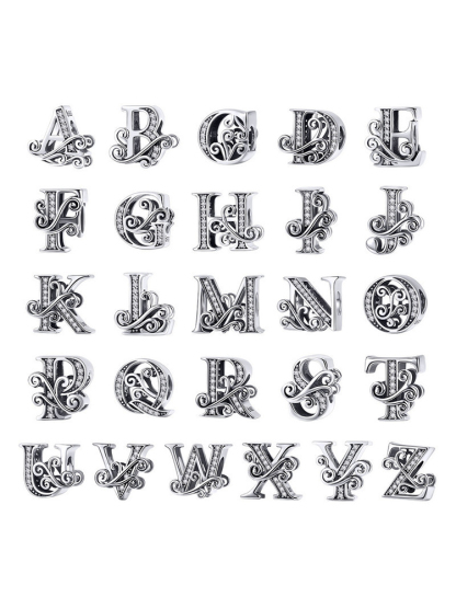 Monogram Letters 925 Sterling Silver Beads