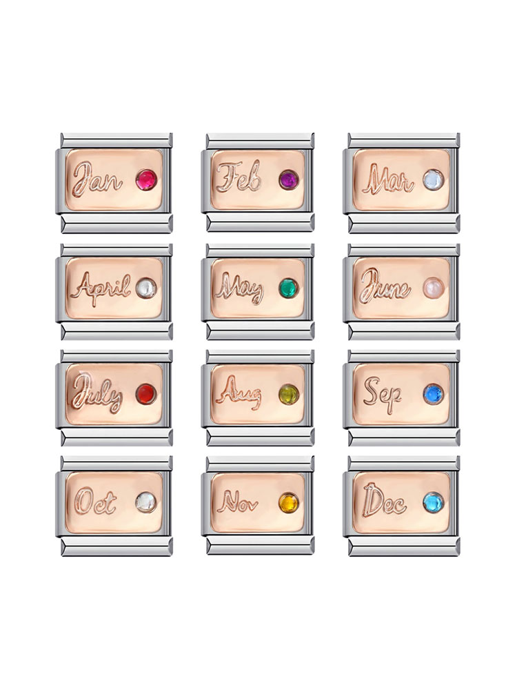 Month Birthday Birthstone Rose Gold Modular Charm