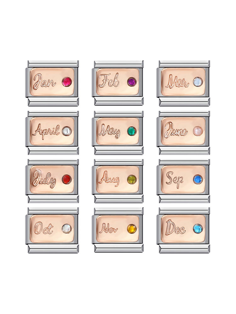 Month Birthday Birthstone Rose Gold Modular Charm