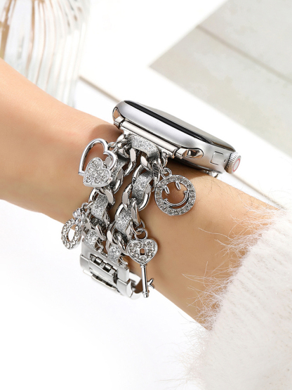 Pendant Double-row Glitter Leather with Stainless Steel Band