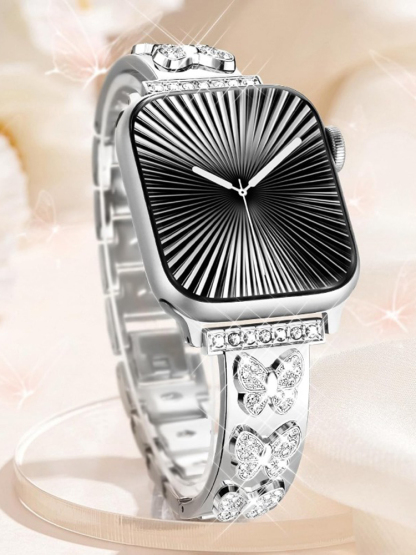 Diamond-studded Butterfly and Clover Stainless Steel Band