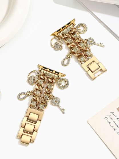 Pendant Double-row Glitter Leather with Stainless Steel Band