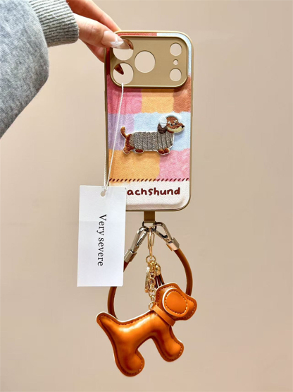Dachshund Color Plaid Wrist Strap Case for iPhone