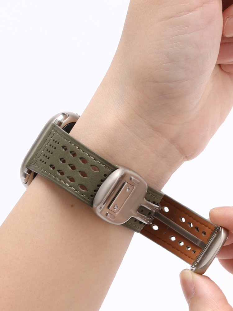 Breathable Mesh Magnetic Buckle Crazy Horse Leather Band for Apple Watch Band