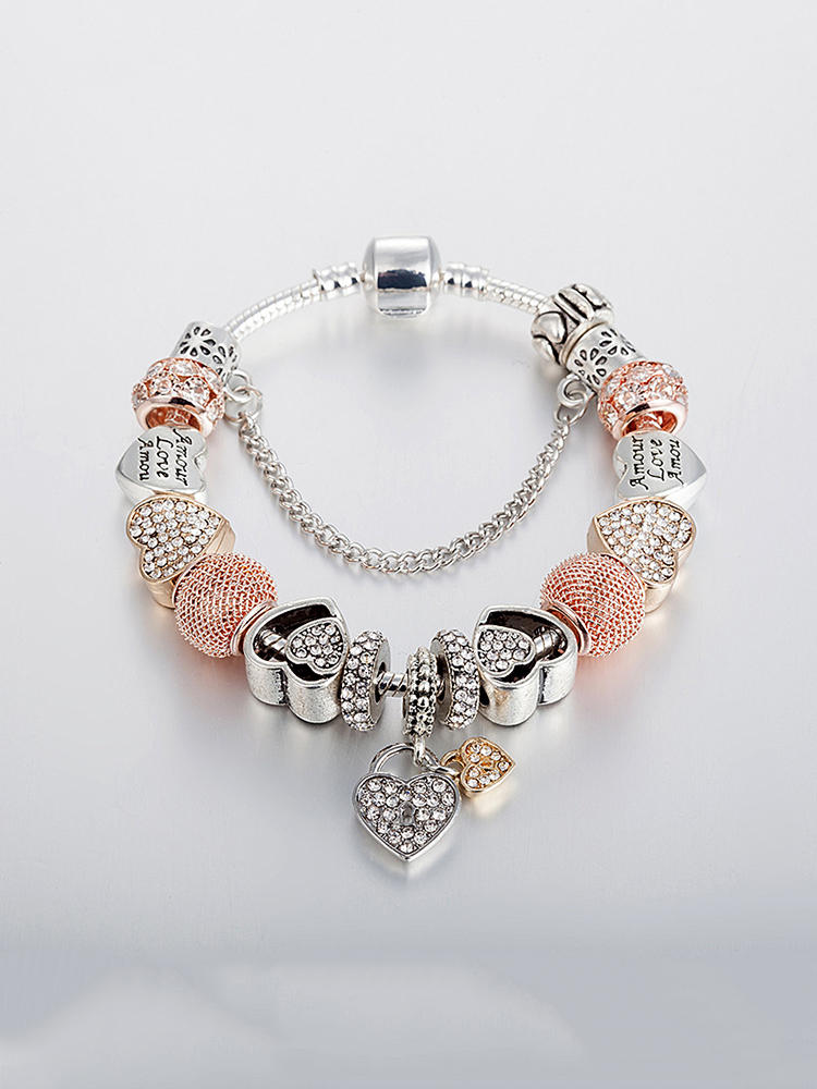 Love Concentric Lock Beaded Bracelet Stainless Steel Band