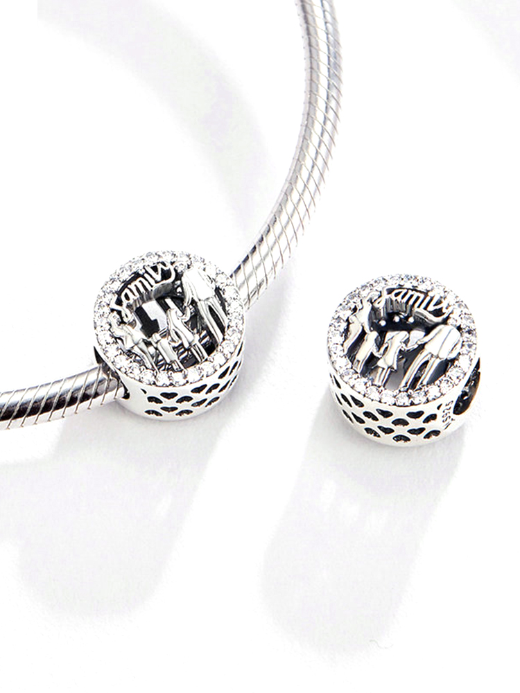 Family of Four Engraved 925 Sterling Silver Beads