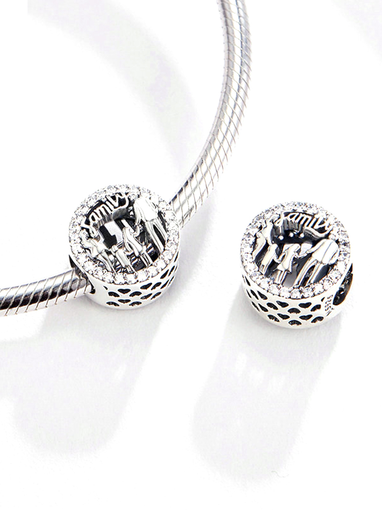 Family of Four Engraved 925 Sterling Silver Beads
