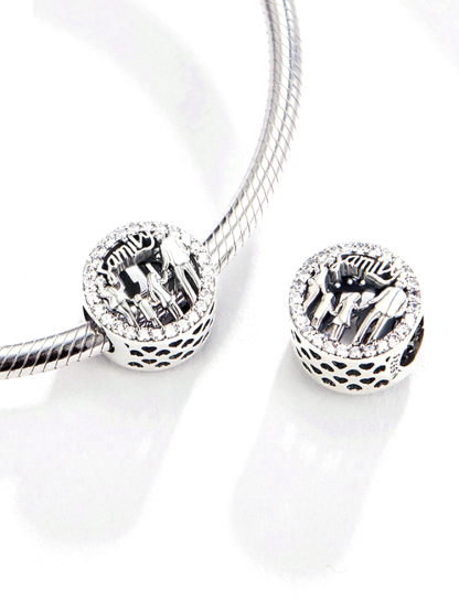Family of Four Engraved 925 Sterling Silver Beads