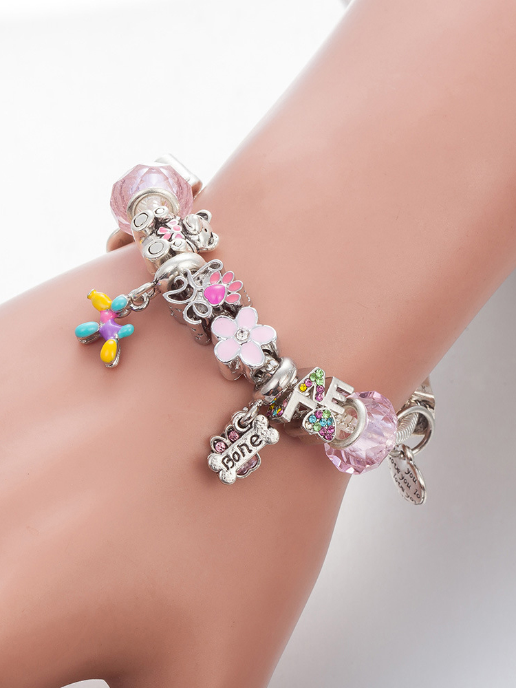Pink Paw Crystal Beaded Band