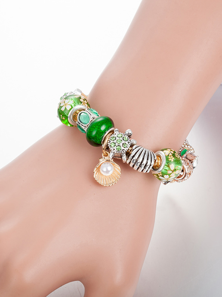 Green Pearl Shell Crystal Beaded Band