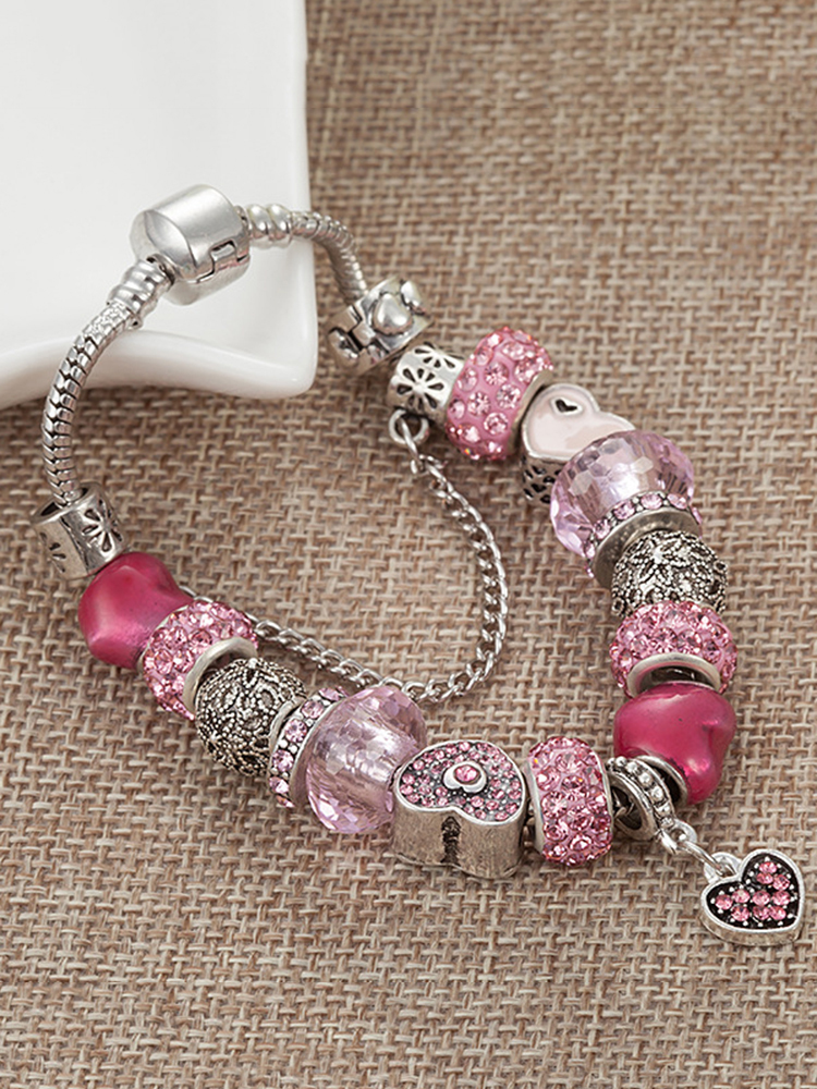 Pink Love Pendant Crystal Beaded Band