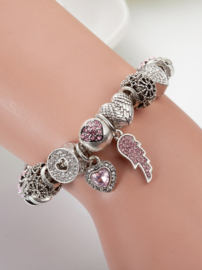 Pink Love Wings Crystal Beaded Band