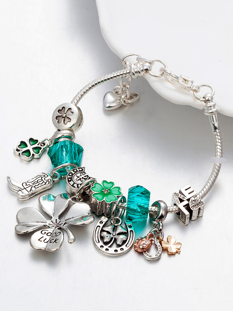 Good Luck Clover Crystal Beaded Band