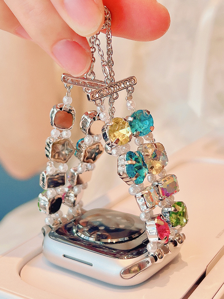 Double Chain Multicolor Zircon Stainless Steel Band