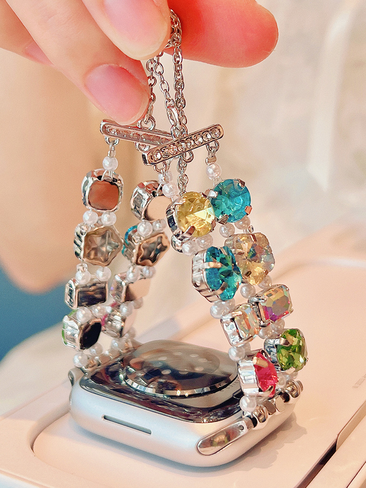 Double Chain Multicolor Zircon Stainless Steel Band