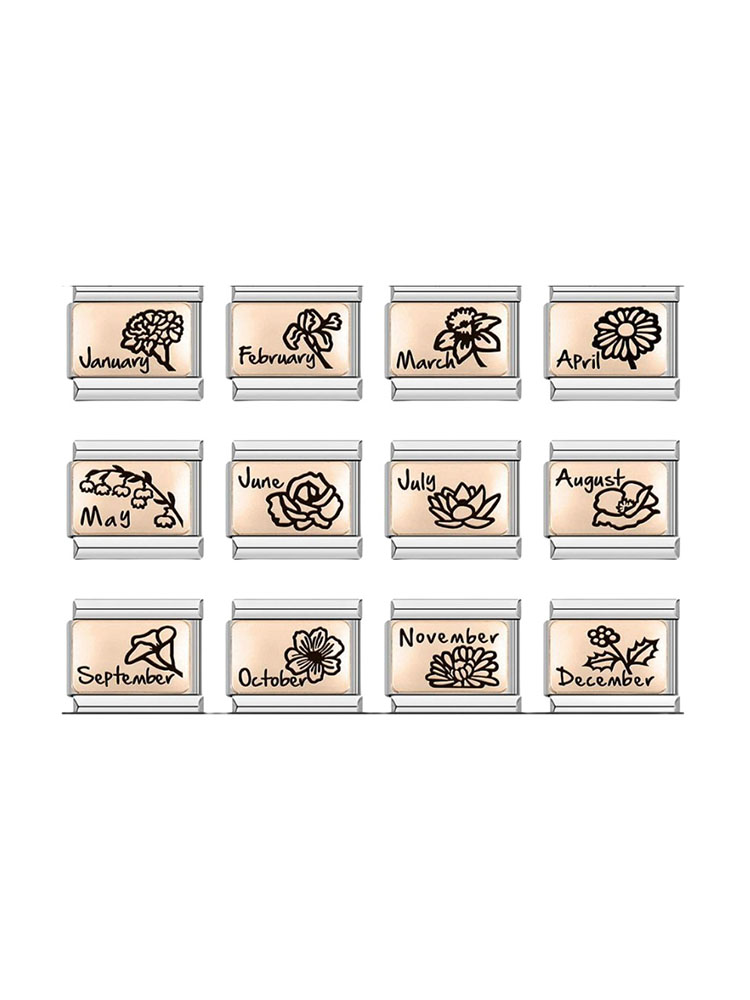 Birthday Flowers Rose Gold Modular Charm