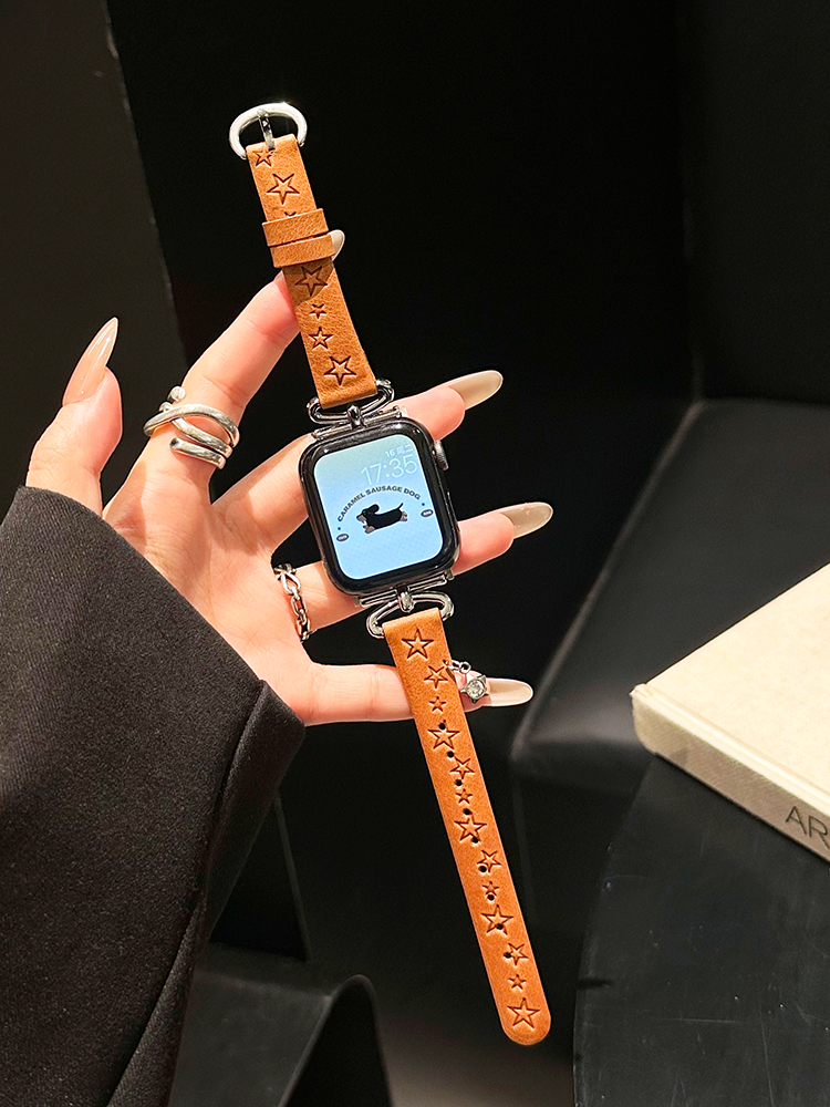 Star Print with Charm Leather Band for Apple Watch