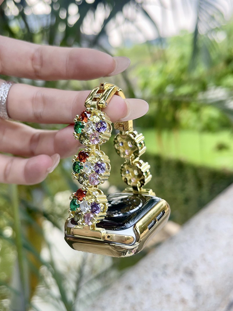 Colorful Zircon Plum Blossom Stainless Steel Band