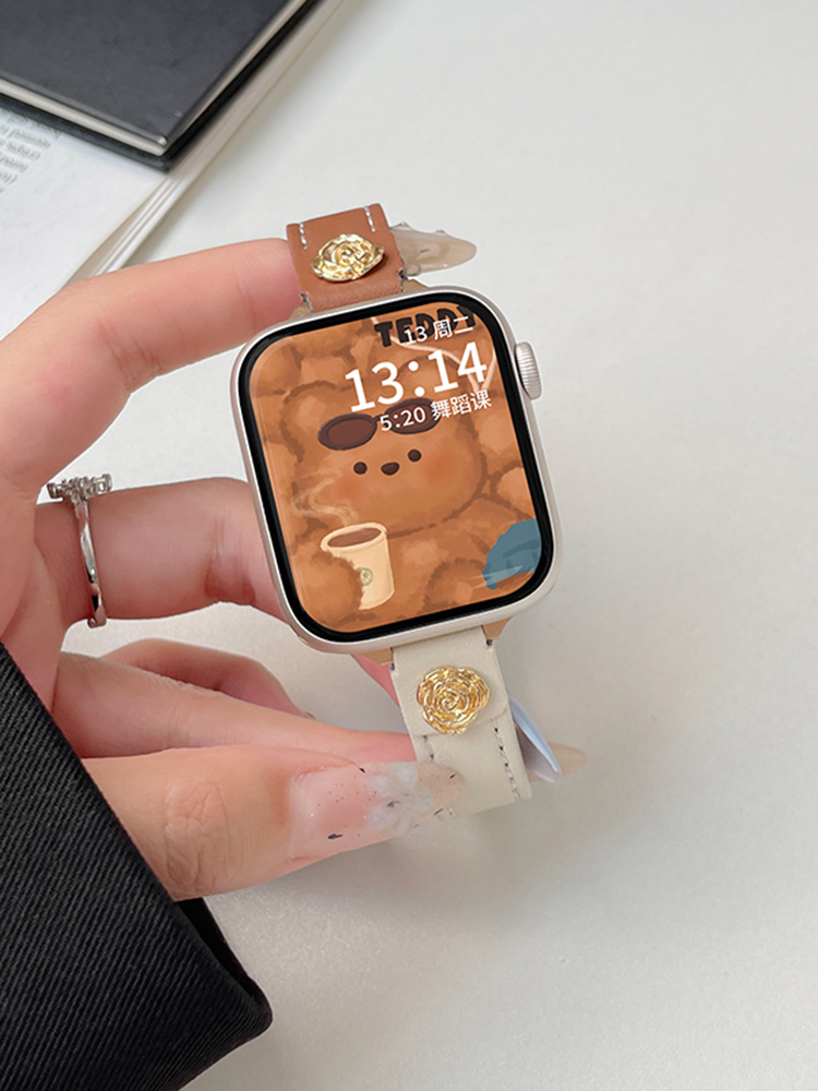 Camellia Rivet Slim Leather Band