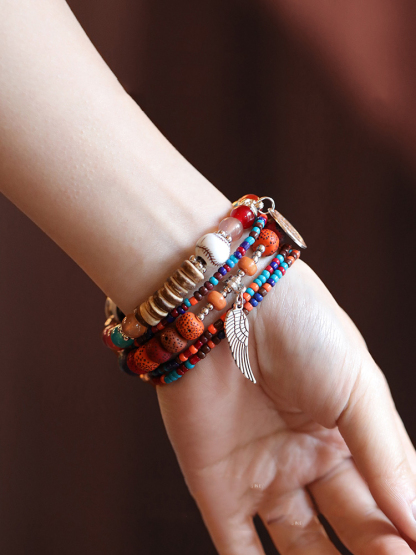 Wing Pendant Bohemian Colored Stone Band