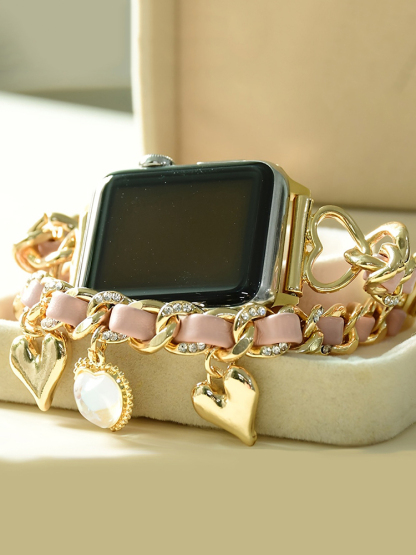 Love Pendant Leather Chain Stainless Steel Band