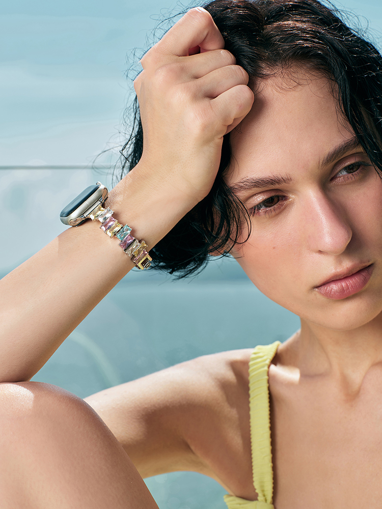 Irregular Colored Zircon Stainless Steel Band