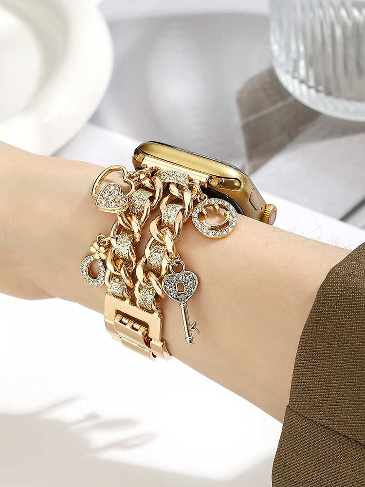 Pendant Double-row Glitter Leather with Stainless Steel Band