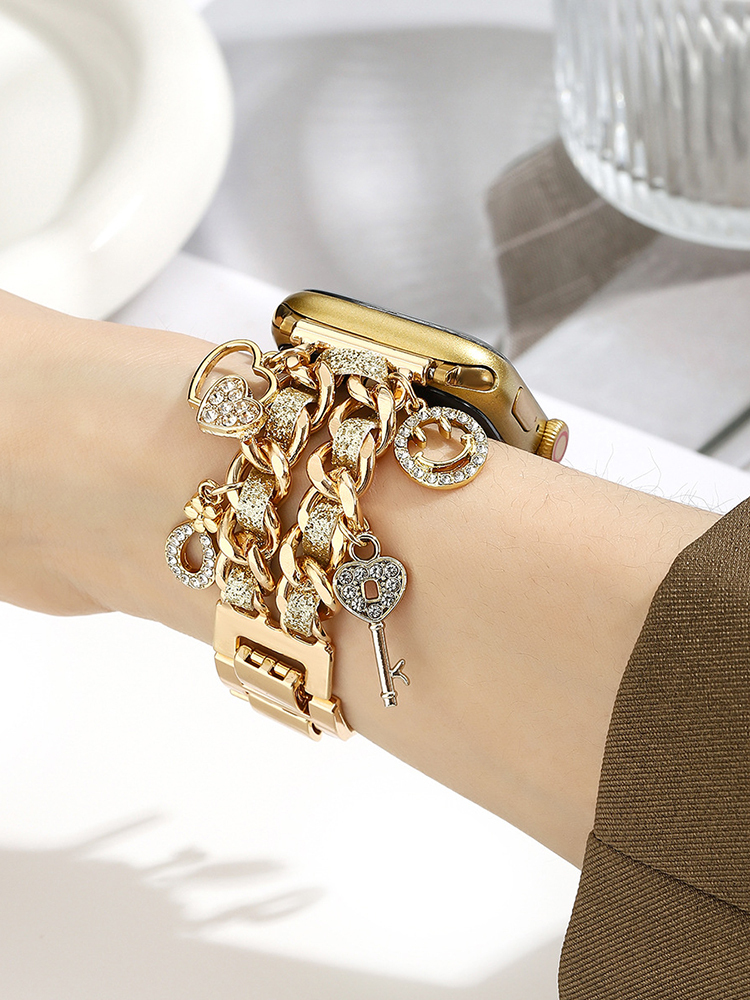 Pendant Double-row Glitter Leather with Stainless Steel Band