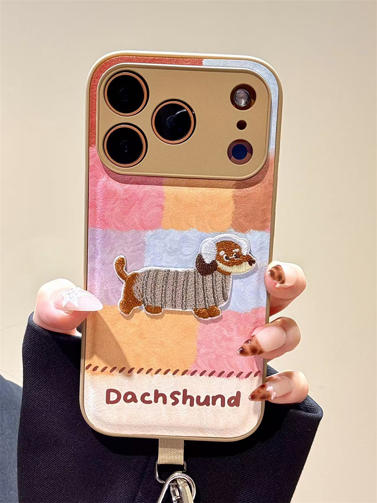 Dachshund Color Plaid Wrist Strap Case for iPhone