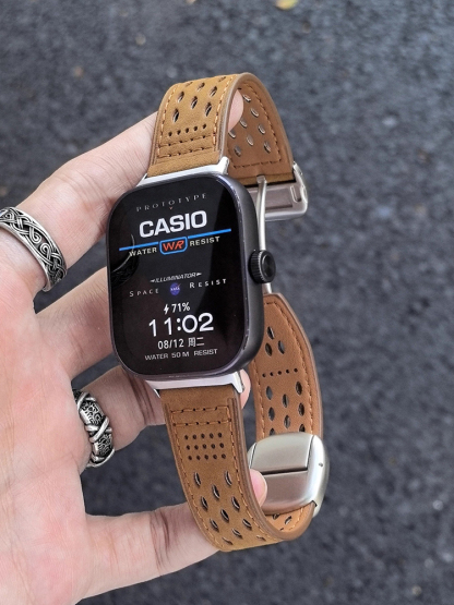 Breathable Mesh Magnetic Buckle Crazy Horse Leather Band for Apple Watch Band