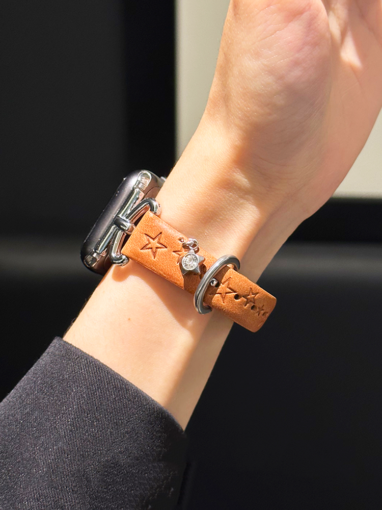 Star Print with Charm Leather Band for Apple Watch