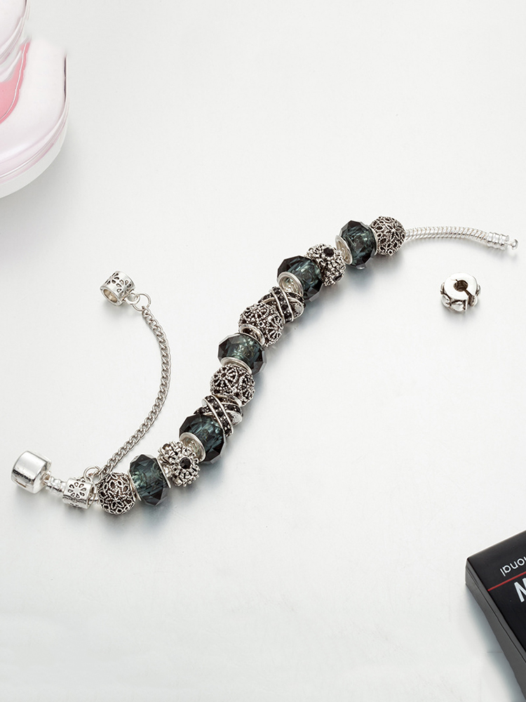 Glamor Night Beaded Bracelet Stainless Steel Band