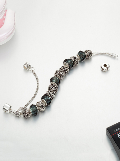 Glamor Night Beaded Bracelet Stainless Steel Band