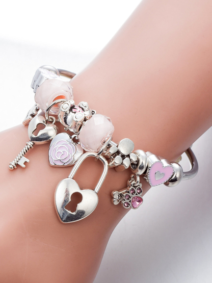Open Heart Lock Crystal Beaded Band