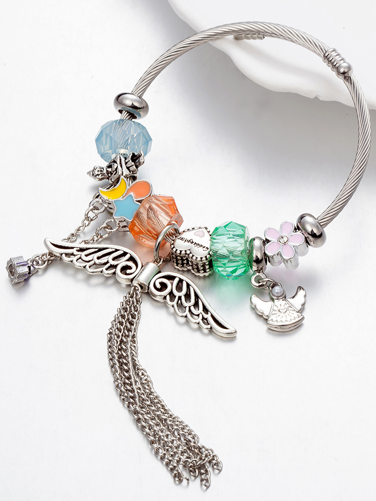 Colorful Beads and Angel Crystal Beaded Band
