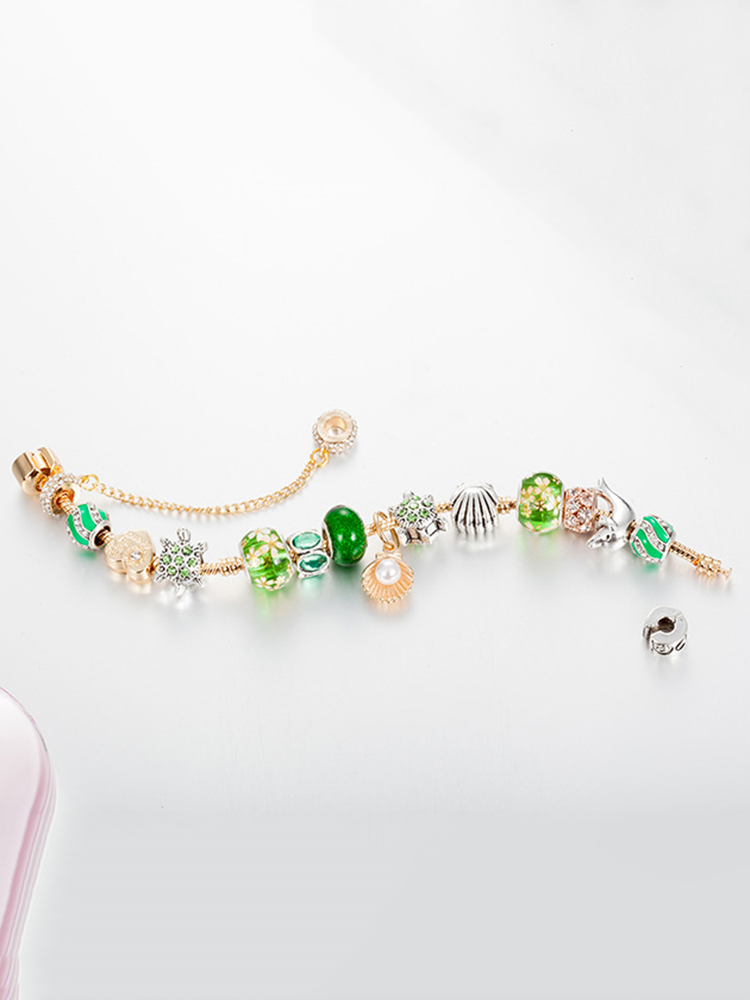 Green Pearl Shell Crystal Beaded Band