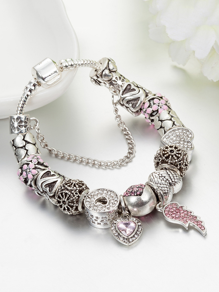 Pink Love Wings Crystal Beaded Band