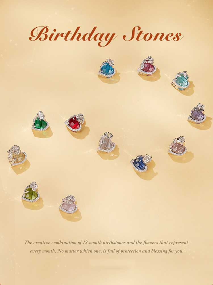 Birthday Flowers and Love Birthstones Birthstone 925 Sterling Silver Beads