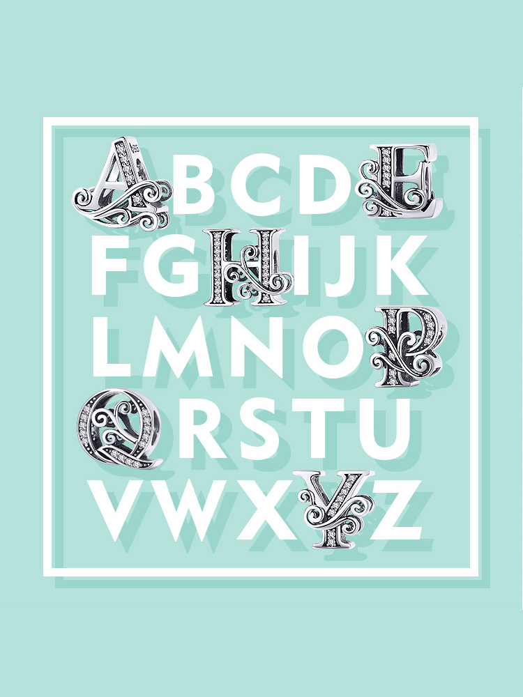 Monogram Letters 925 Sterling Silver Beads