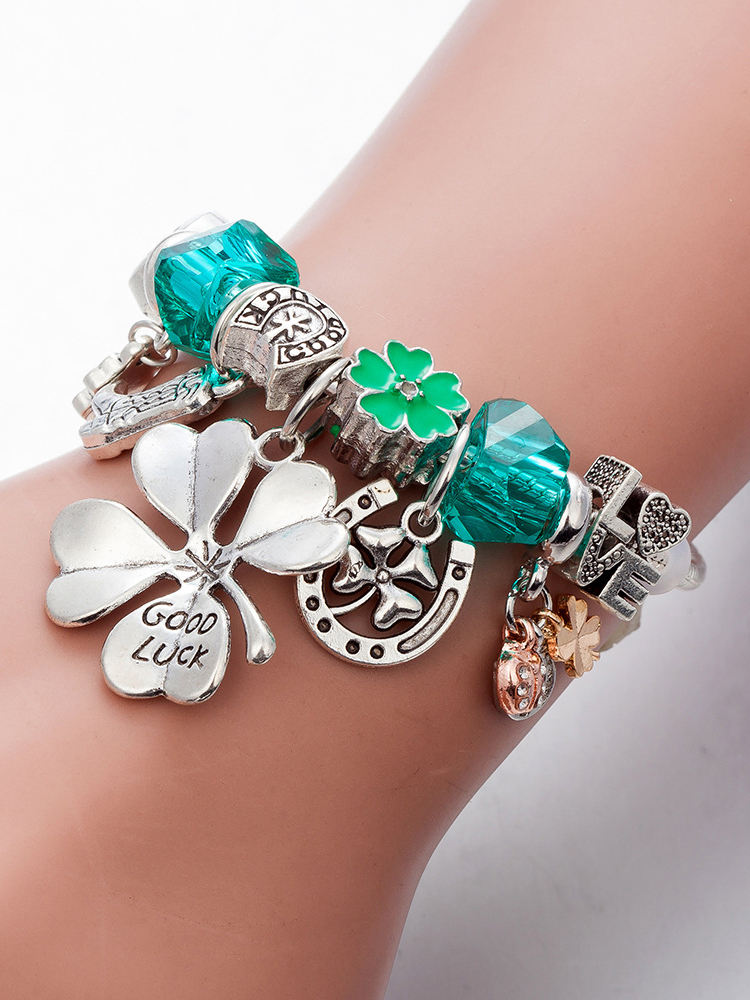 Good Luck Clover Crystal Beaded Band