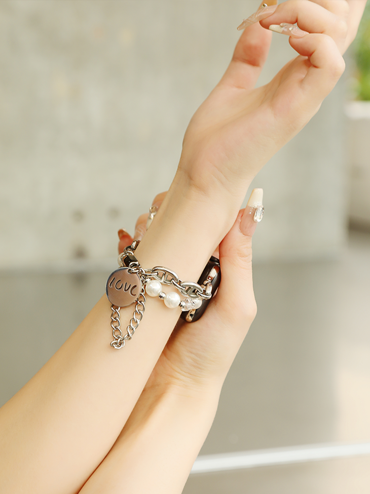 Double Chain Pearl and Stainless Steel Band