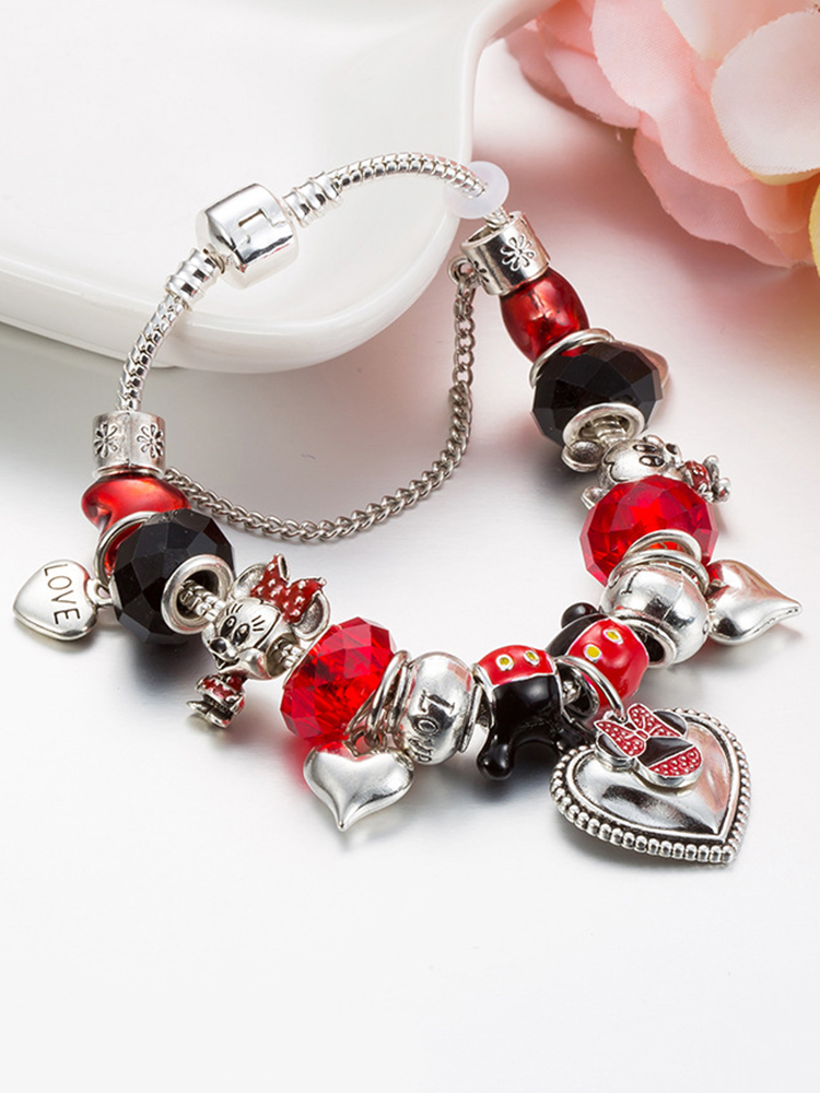 Mickey and Love Pendant Crystal Beaded Band