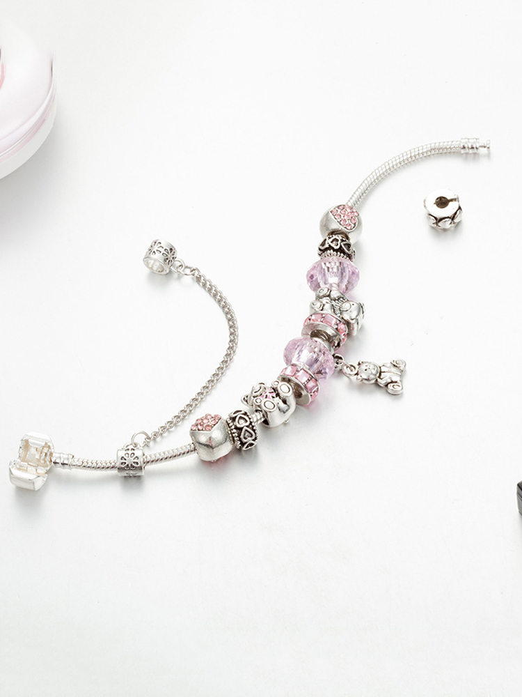 Pink Bear Pendant Crystal Beaded Band