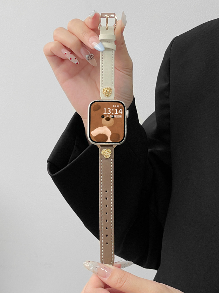 Camellia Rivet Slim Leather Band