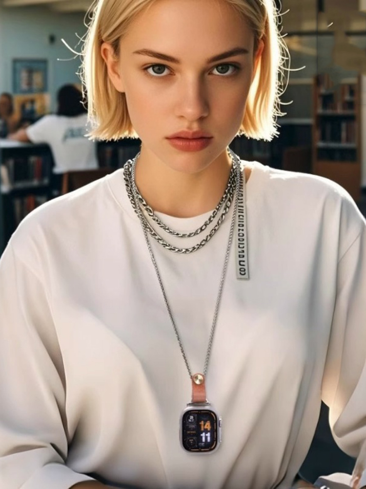 Apple Watch Leather Connector Titanium Steel Necklace